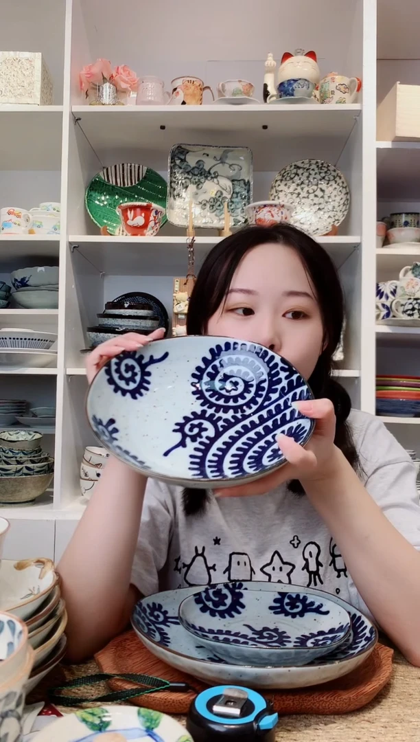 陶瓷【到手两支】粗陶章鱼唐草深盘21cm