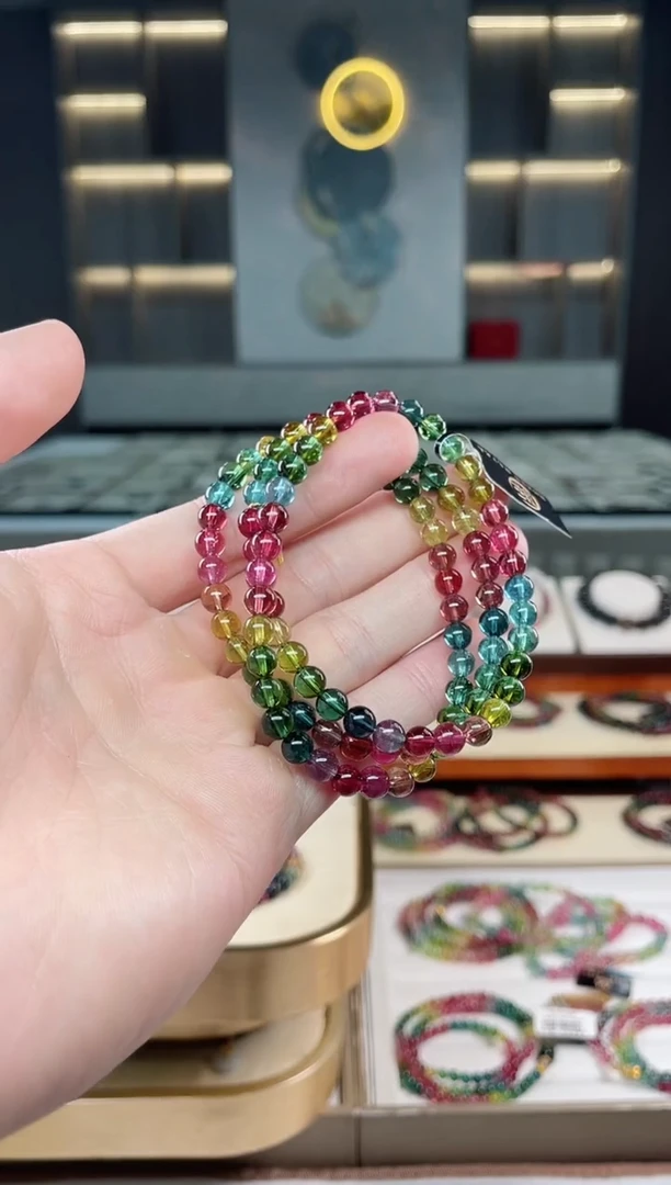 未镶嵌冰透净体老矿碧玺彩虹三圈手串5mm+碧玺多样性发一条xion