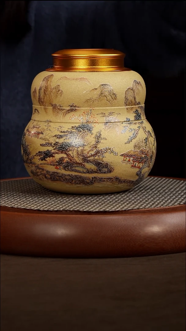 茶壶紫砂【P009】山水葫芦茶叶罐