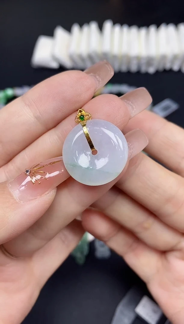 吊坠(不含链)18K金镶嵌翡翠平安扣18K金扣镶嵌@@CMT