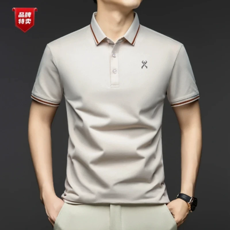 劲霸世家桑蚕丝短袖POLO衫夏季新款休闲翻领商务简约刺绣半袖t恤