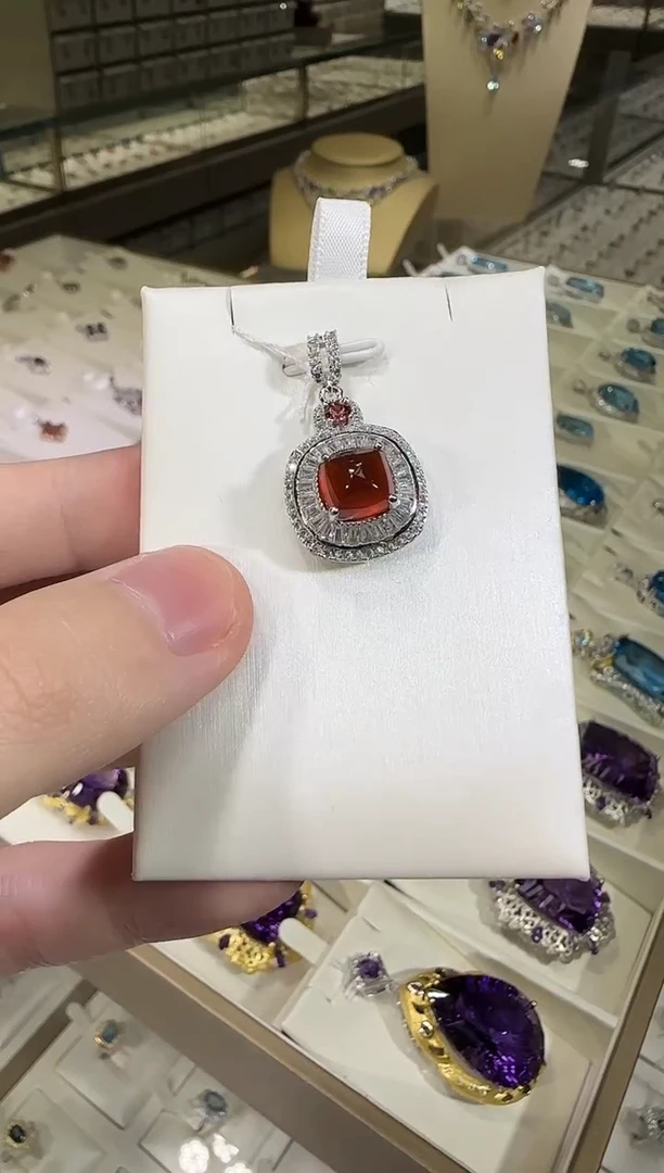 颈饰银S925镶嵌石榴石（芬达石）9mm糖塔款