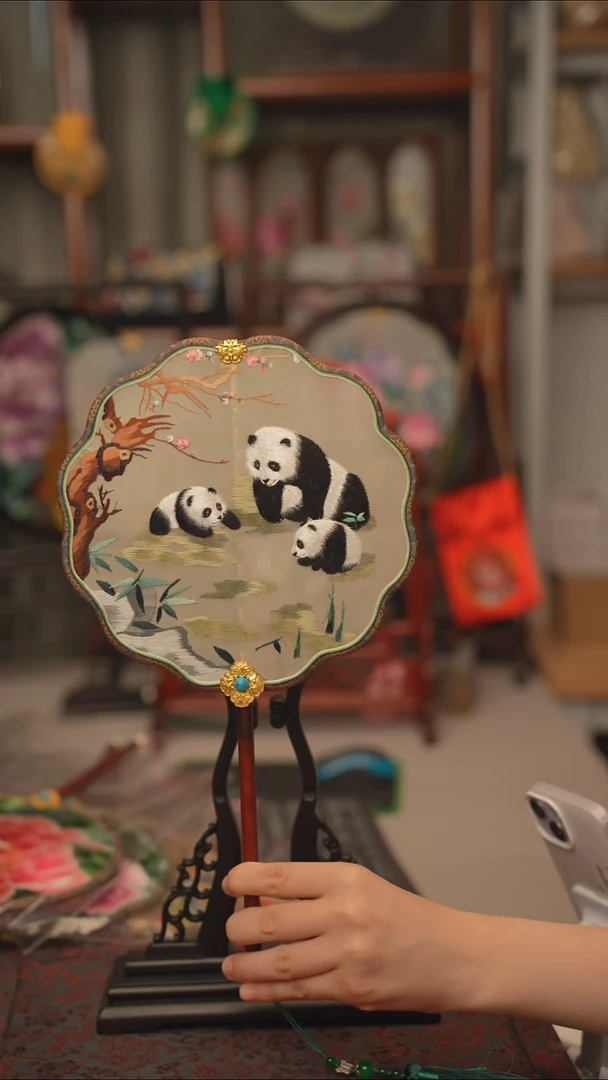 扇子团扇 绣花双面非遗