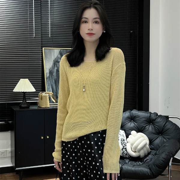 【Si&华严选】氛围感露肩时尚气质镂空针织罩衫+吊带背心套装1031