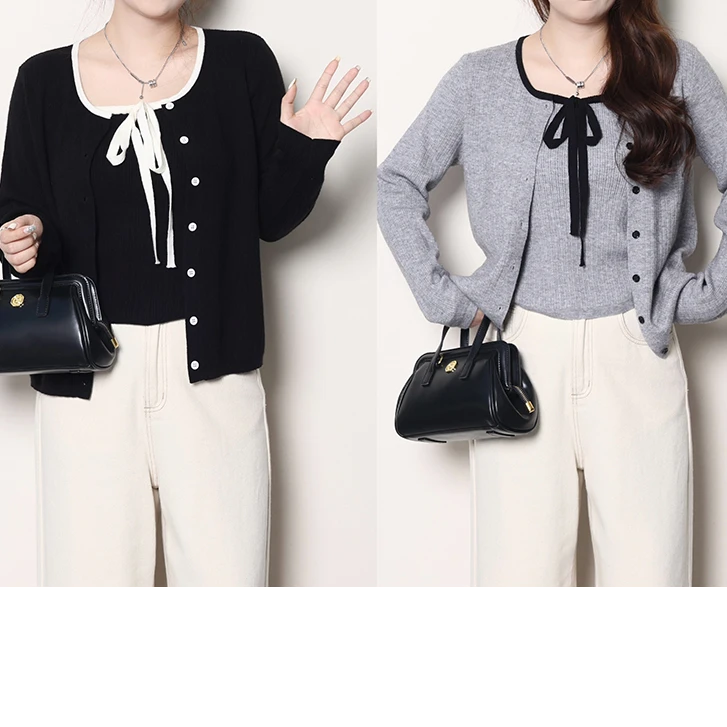 QC李潇洒【目光收割机】微胖大码女秋百搭针织衫+吊带套装 ZY407J45