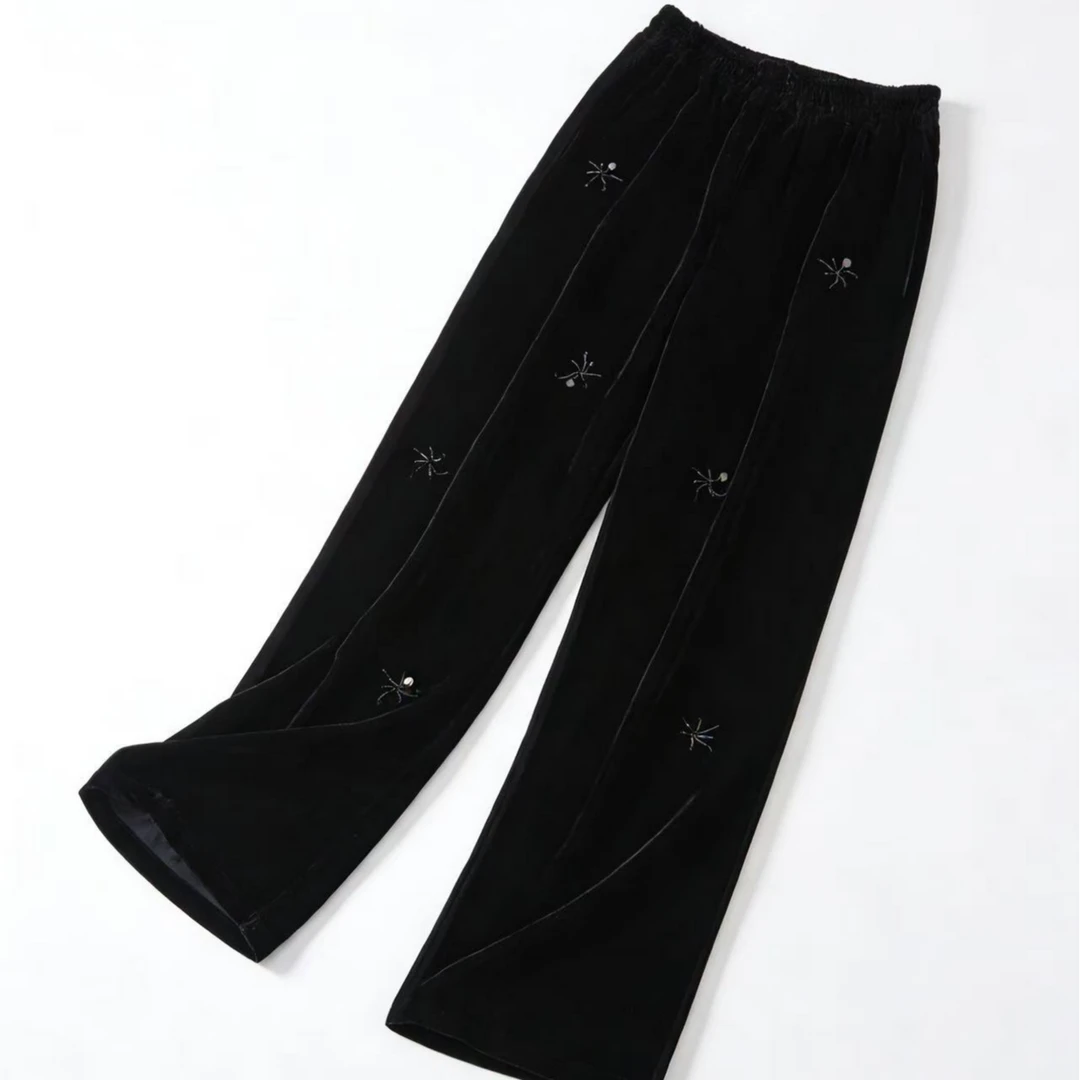 鑫姐时尚百搭新中式休闲阔腿丝绒裤