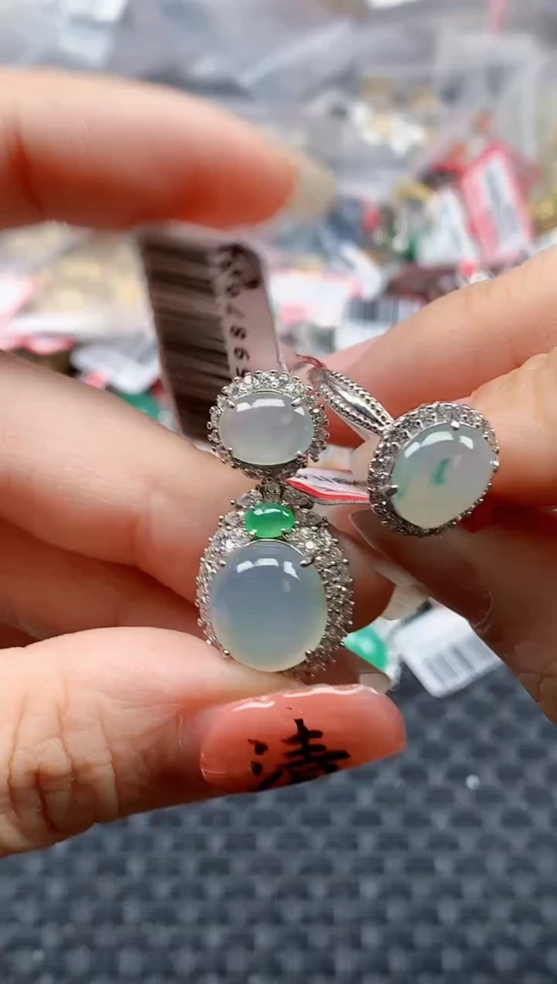 银S925镶嵌戒指翡翠天然A货缅甸翡翠