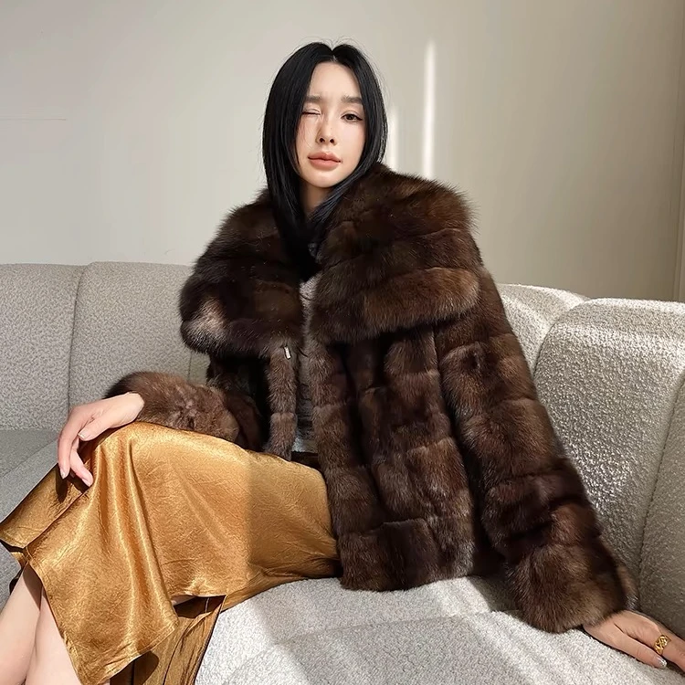 2025新款进口俄罗斯貂皮大衣天使之翼D24219女品质皮草外套
