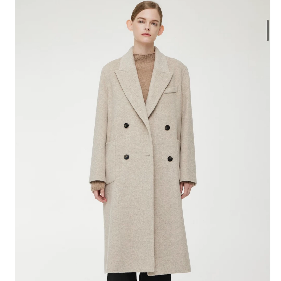 闪闪兒 元 V*O*V燕麦色人字纹手缝羊毛大衣外套21027