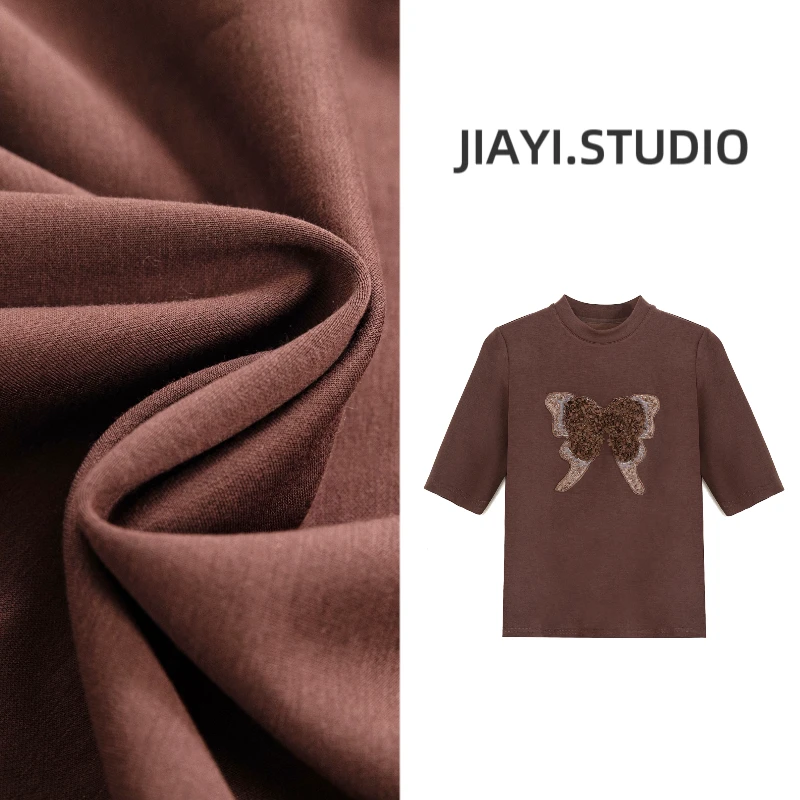 珈艺早春新款时尚百搭设计师款重工轻奢中袖T恤60631