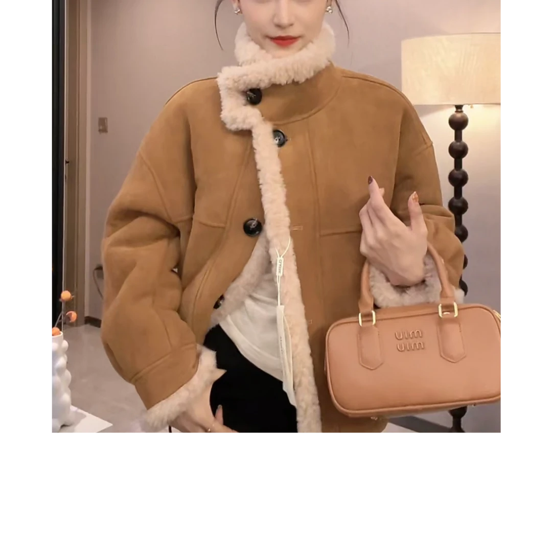 2024秋冬磨砂外套宽松保暖毛毛加绒冬季皮毛一体