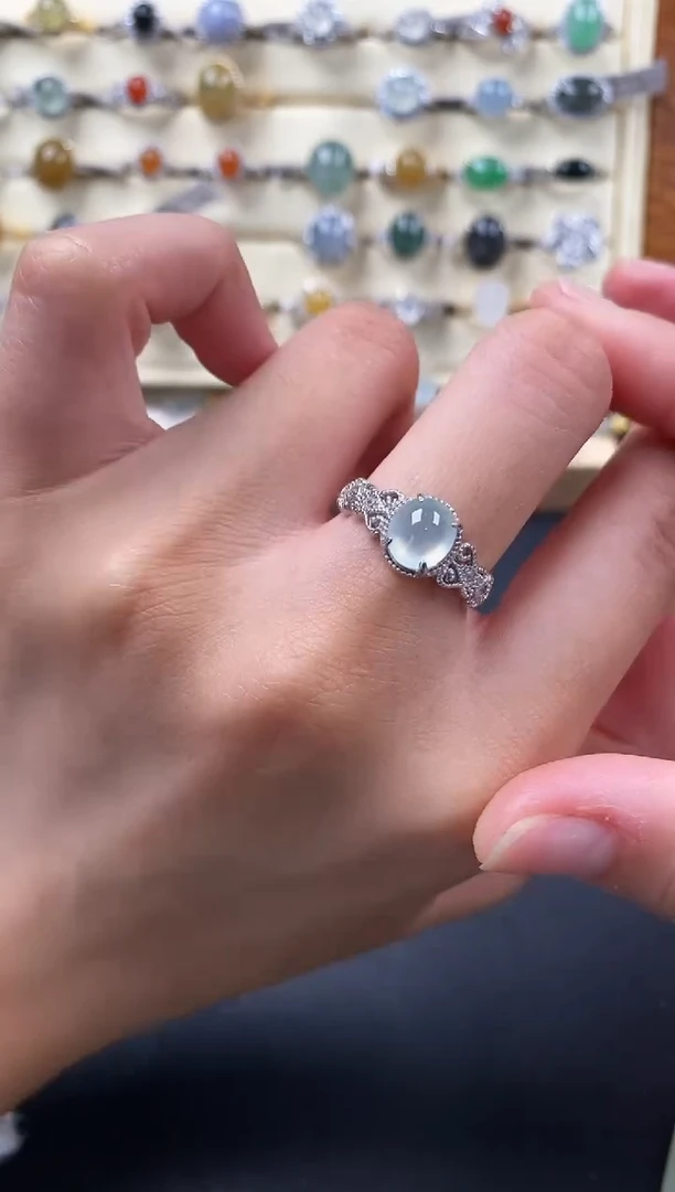 银S925镶嵌戒指翡翠2222222+6