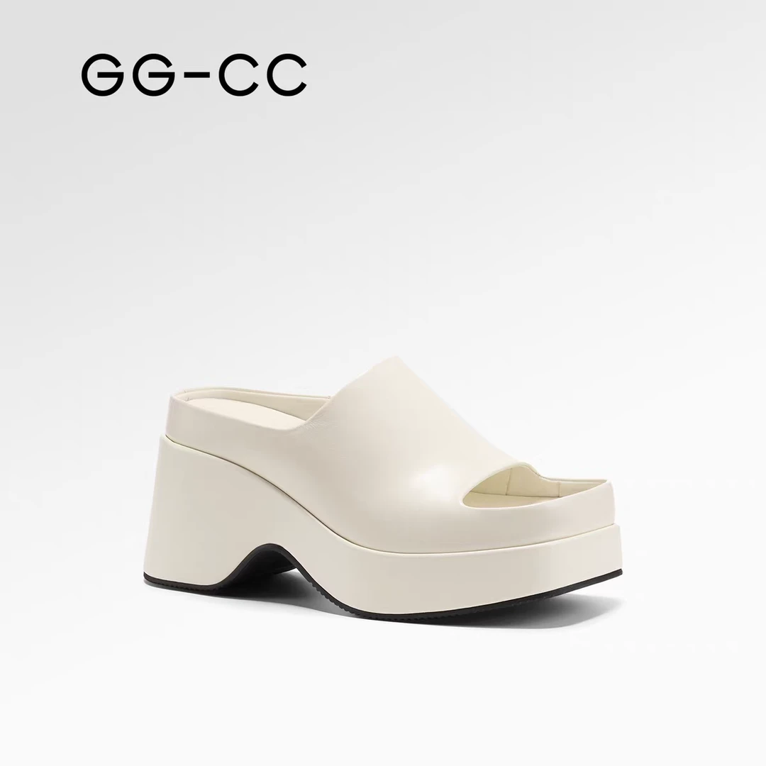 【林小宅肯豆】GGCC2025春季新款时尚复古厚底拖鞋黑色高跟凉拖鞋女