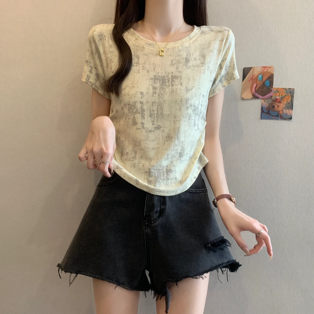 yoewshean/羽媗夏季微胖mm大码女装新款短袖t恤遮肚显瘦圆领上衣