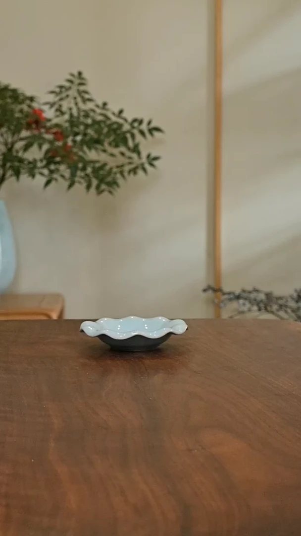 盏托 天青 微瑕 朱家汝窑款