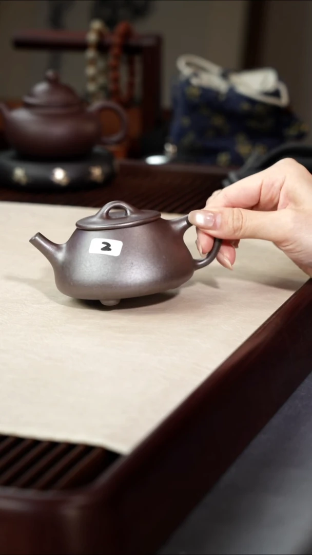 茶壶紫砂景舟平盖石瓢-底槽青-柴烧  2号