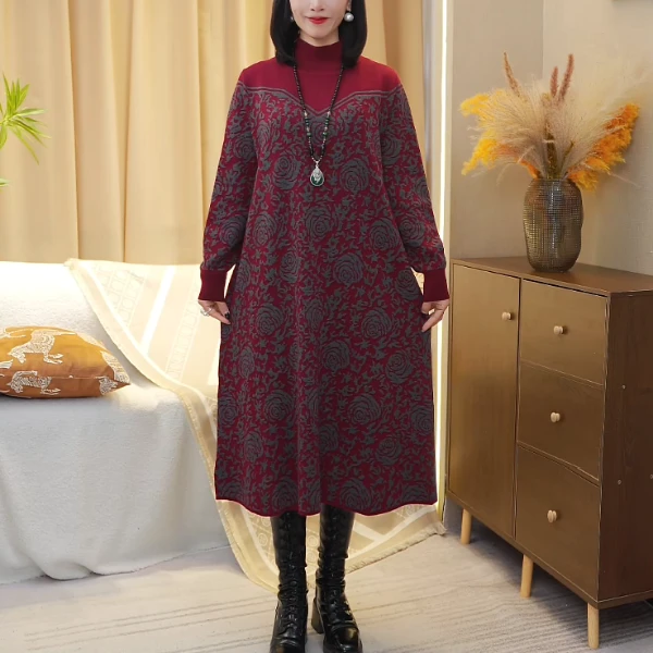 【羊绒/玫瑰庄园】新2024年冬新款时尚百搭宽松套装羊毛连衣裙G1537