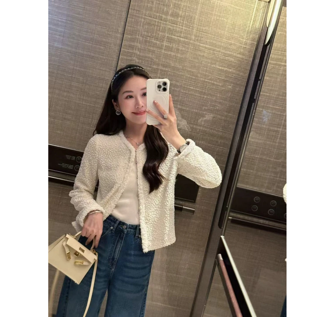 桑蚕丝精致圆领颗粒感小外套