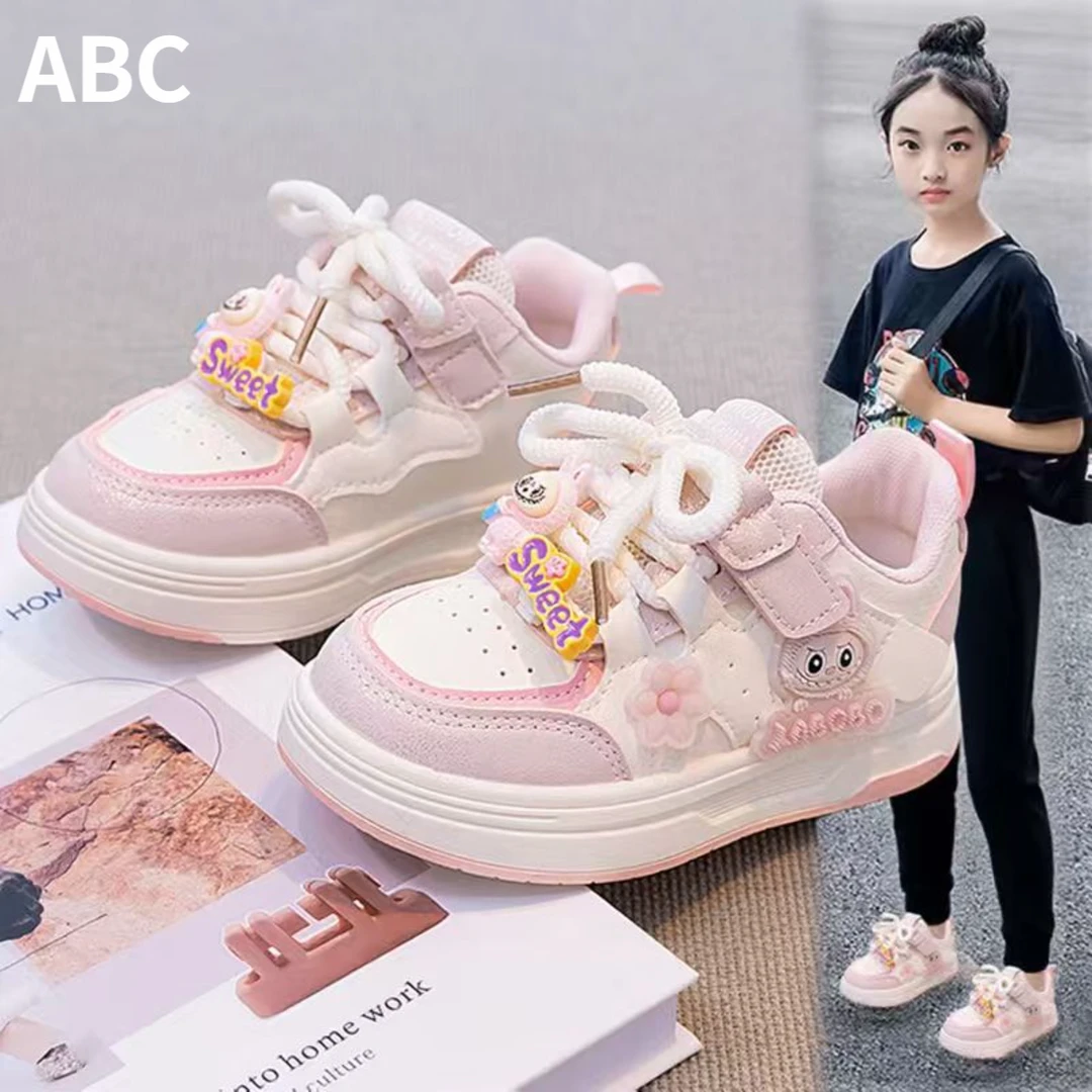 ABC女童板鞋男童鞋6-12岁潮款花朵休闲板鞋运动鞋单鞋女孩春秋季