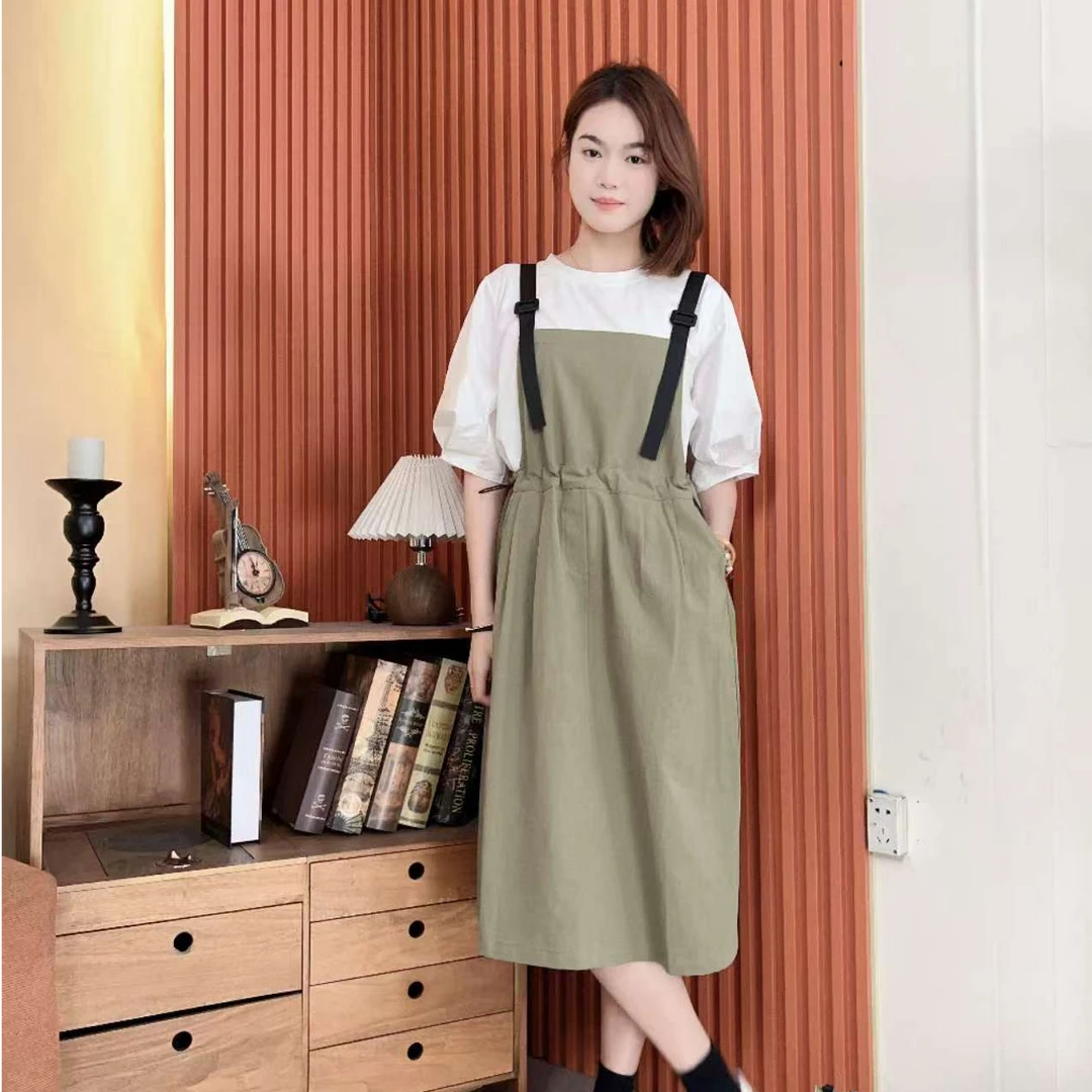 少女夏装背带裙套装大童2025夏季新款高中女生初中学生连衣裙过膝