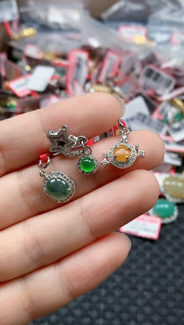 银S925镶嵌戒指翡翠天然A货缅甸翡翠