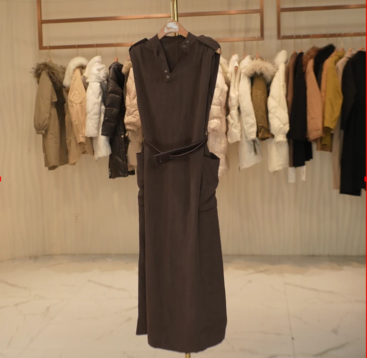 E137 E系列咖色休闲气质款中长款莱赛尔夏装新款连衣裙 L0005