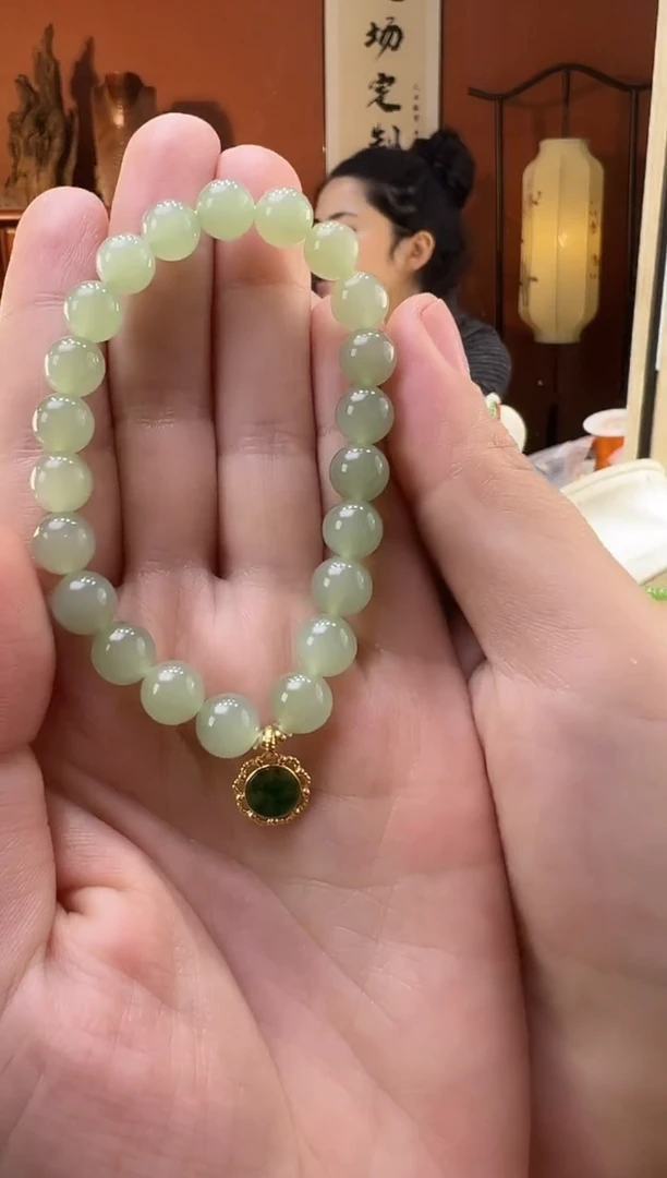 【闪购商品】和田玉手串18K金镶嵌晴水8mm