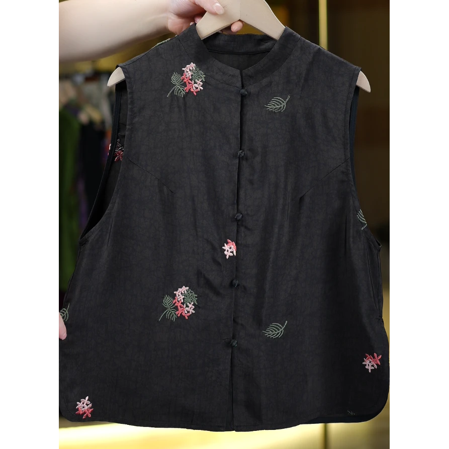 锦裳《非遗美学》1408新中式复古黑色刺绣时尚马甲