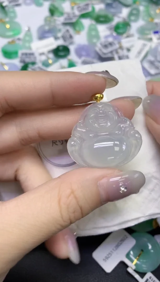 颈饰18K金镶嵌翡翠天然缅甸翡翠A货百元以上9元证书费自理