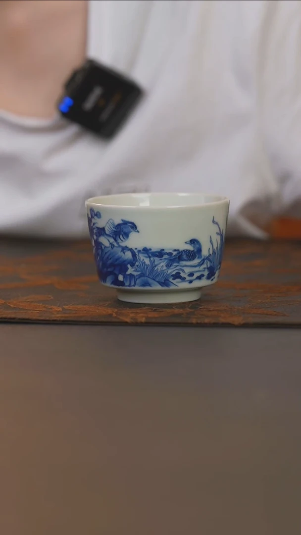 木南青花芙蓉鸳鸯马蹄杯