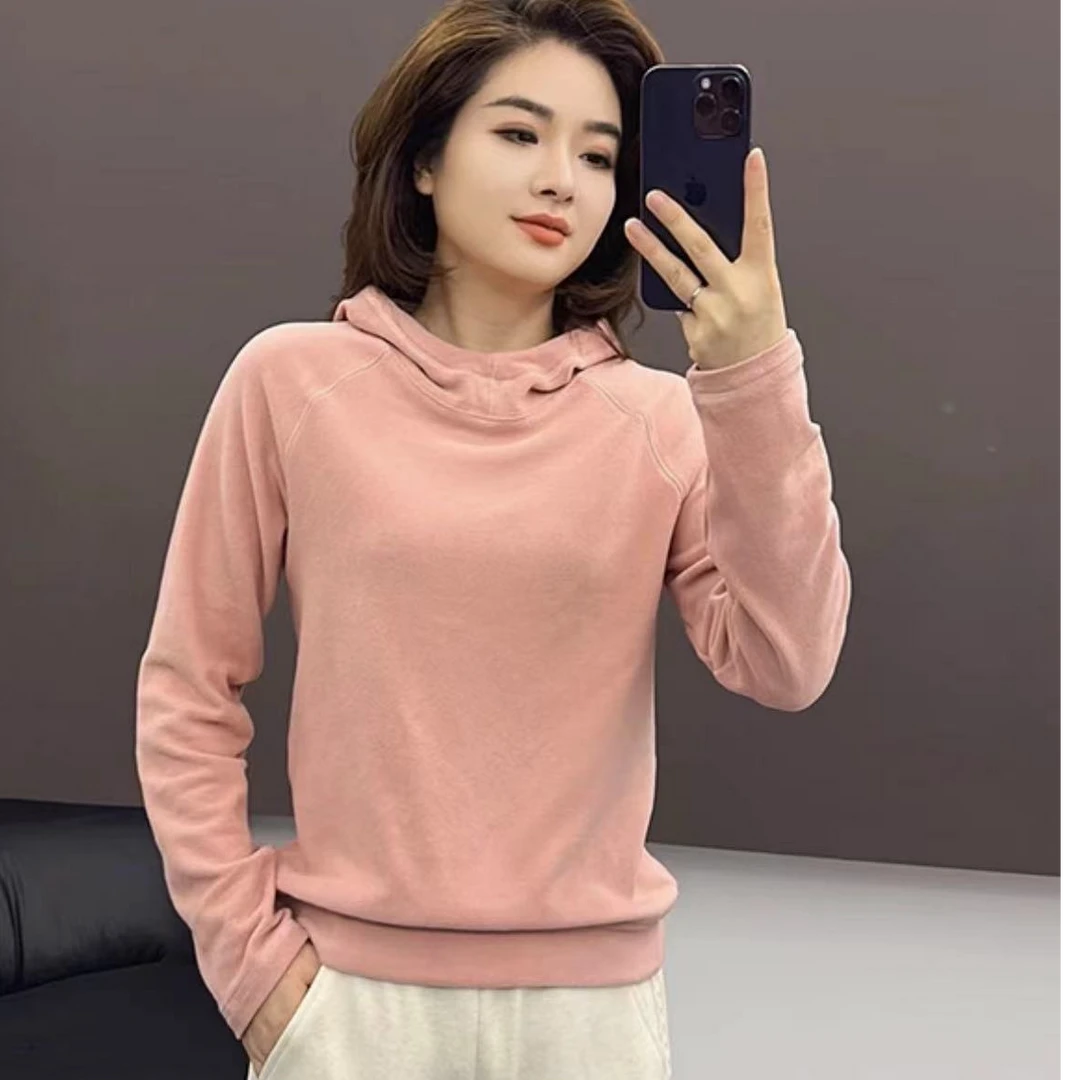 NM1020厚款落肩袖长款休闲风卫衣百搭休闲保暖圆领女士长袖
