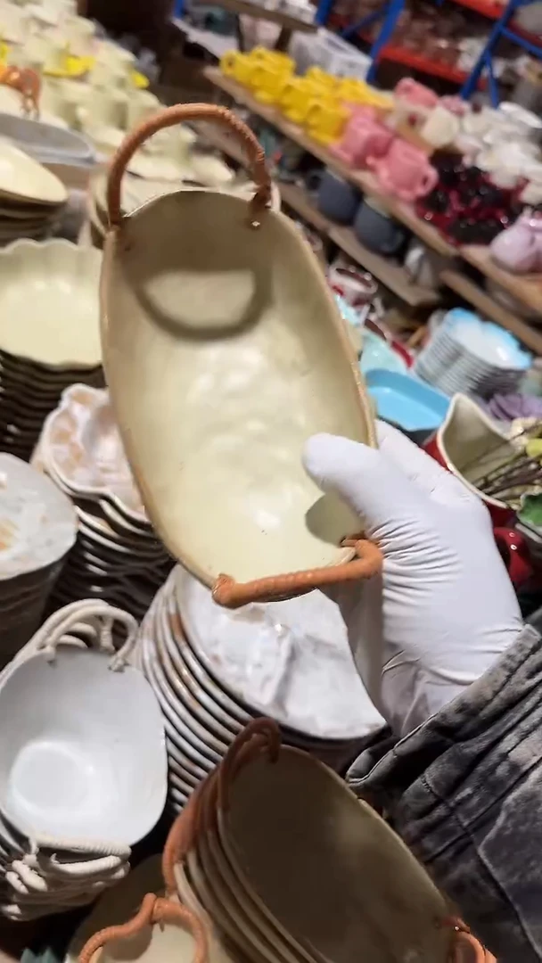 陶瓷粗陶麻绳椭圆深盘微瑕 凑满20元包邮