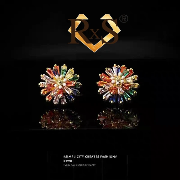 铜合金锆石耳饰 0235彩色多巴胺高定精致耳钉