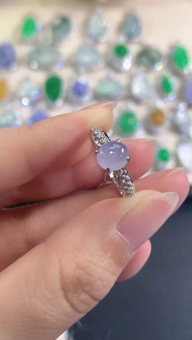 18K金镶嵌戒指翡翠b47 紫货有色差