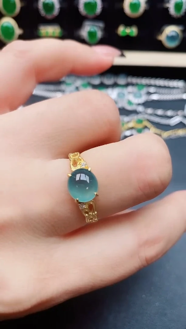 翡翠戒指银S925镶嵌50805