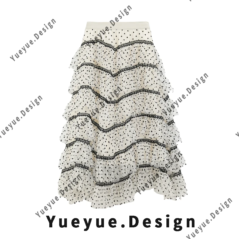 悦悦专属【时光胶片】春夏新款复古波点蕾丝纱裙Y110