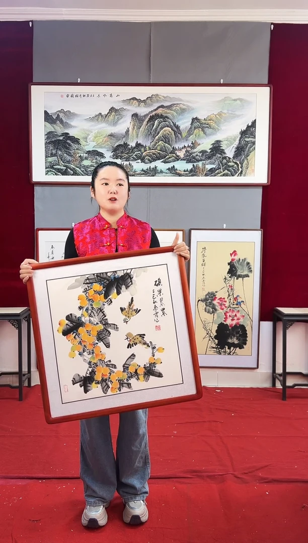 国画手绘花鸟63*63尺寸