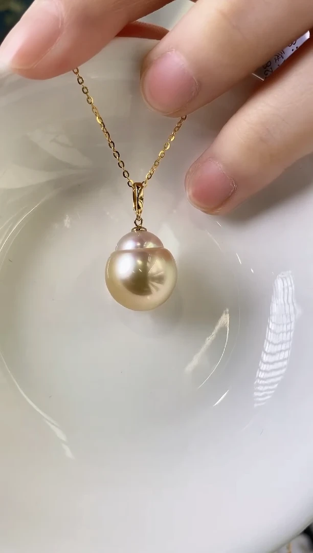 【闪购商品】海水珍珠吊坠(不含链)18K金镶嵌14-15海水珍珠吊坠