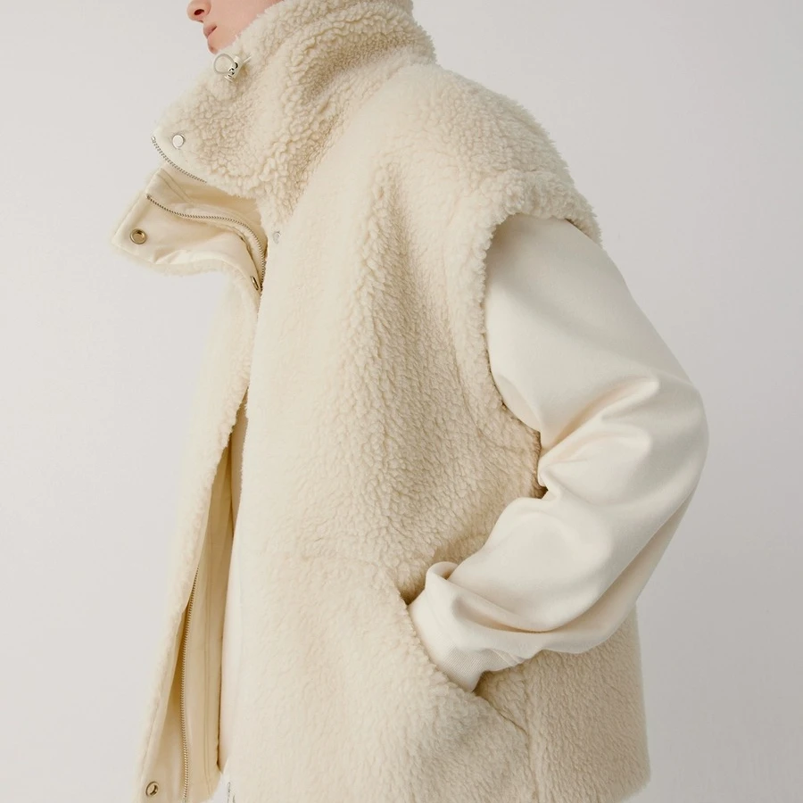 小禾家早秋新款棉牦牛绒混纺针织上衣毛绒保暖立领时尚休闲