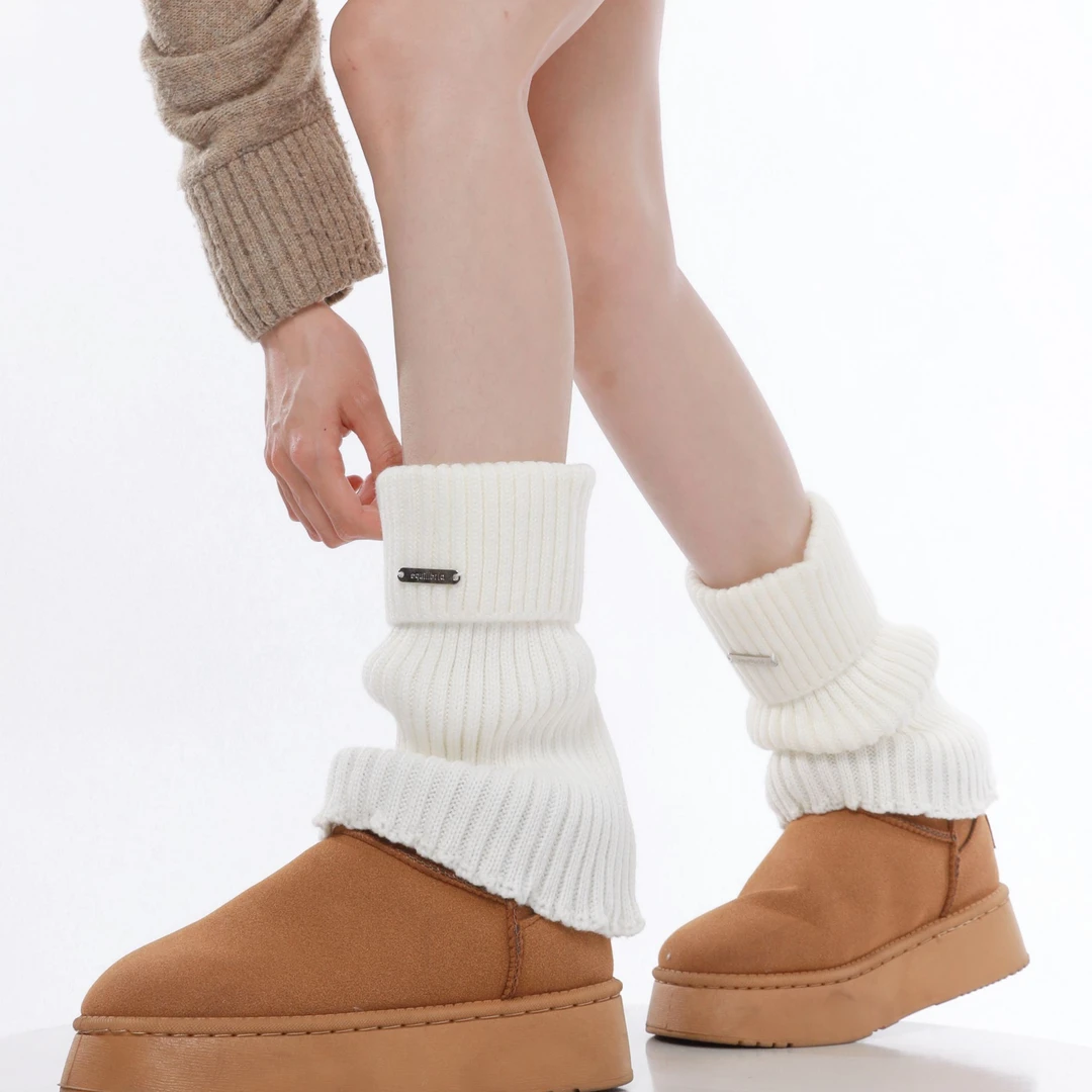 日系春秋慵懒风jk辣妹金属标显瘦袜子中筒袜袜套小腿袜堆堆袜腿套