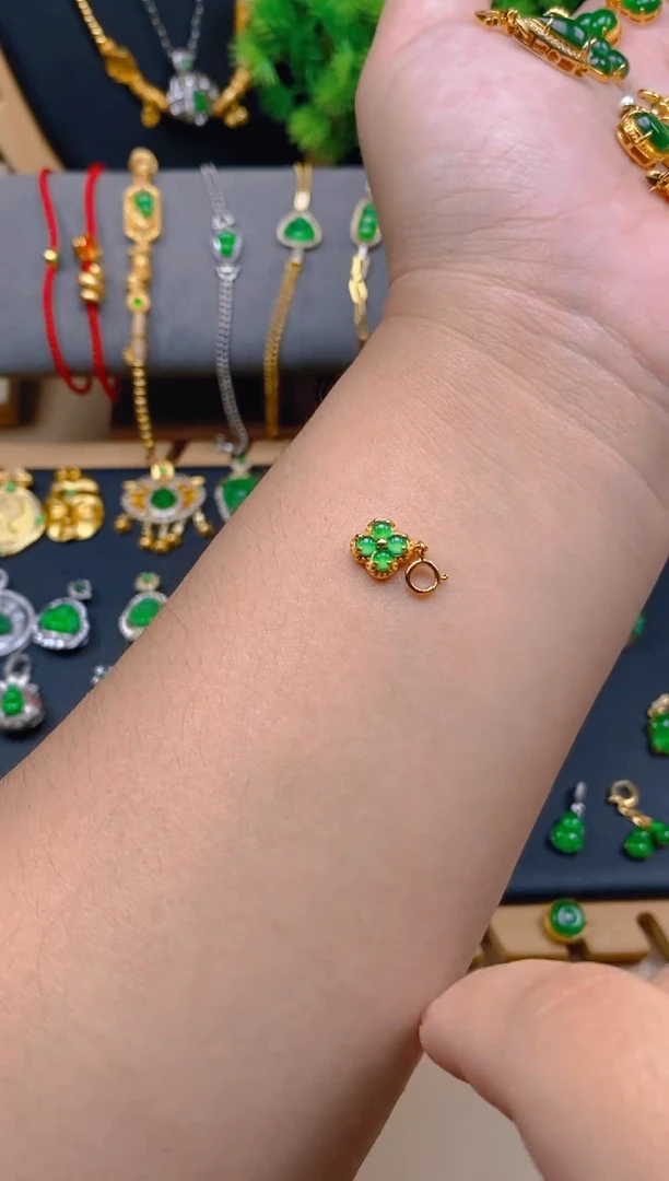 吊坠(不含链)银S925镶嵌翡翠四叶草万能扣