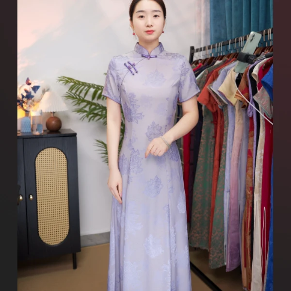 GUXI/故汐夏季日常中国风复古气质改良A版群旗袍显瘦优雅提花