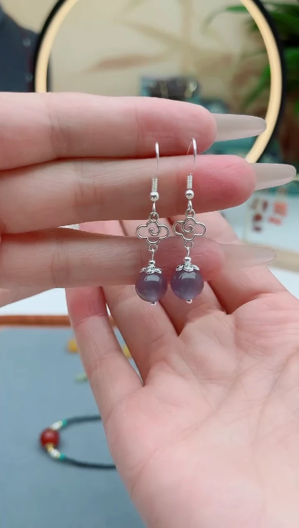 石英质玉银S925镶嵌耳饰391