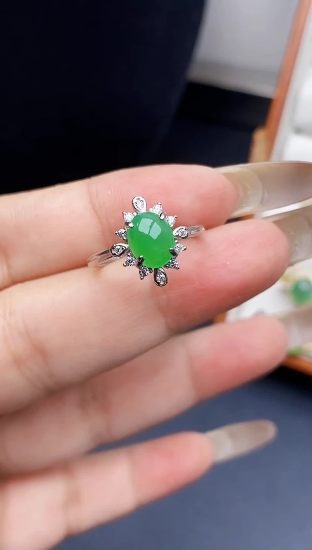 银S925镶嵌戒指翡翠2341