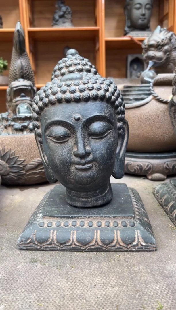 陶土小佛首+莲花底座