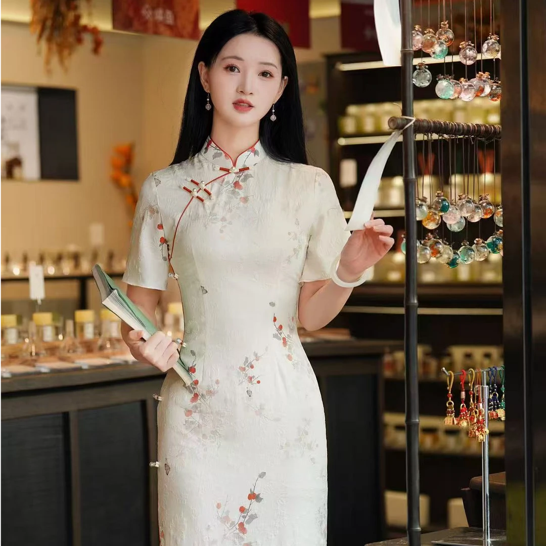 （柿柿如意）春款复古双层八扣修身显瘦长款旗袍