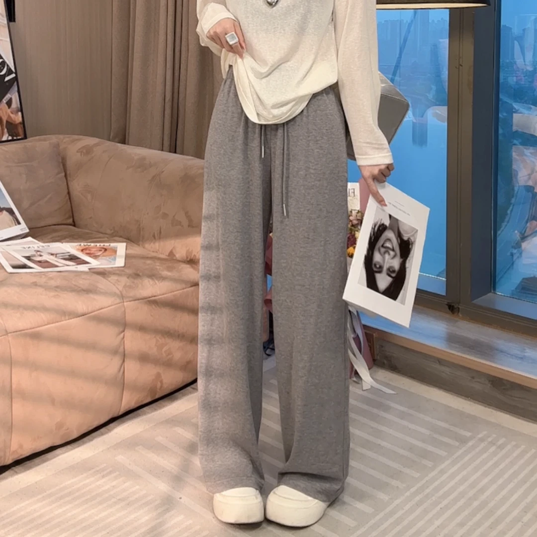 【晓溪服饰】春季新款时尚休闲高腰直筒裤垂感纯色糯米裤女6119
