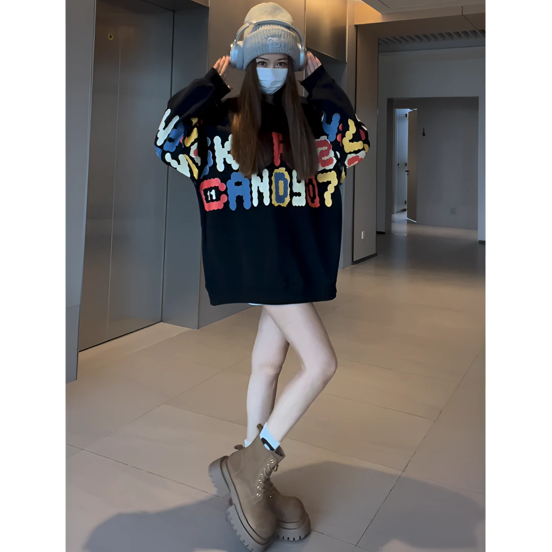 潮牌卫衣女2025新款春秋美式宽松慵懒风oversize套头圆领上衣外套