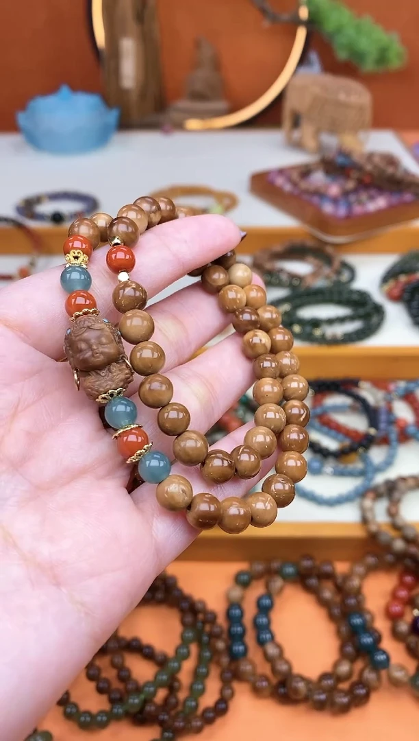 【闪购商品】库克手串未镶嵌库克菩提双圈蓝水南红度母手串