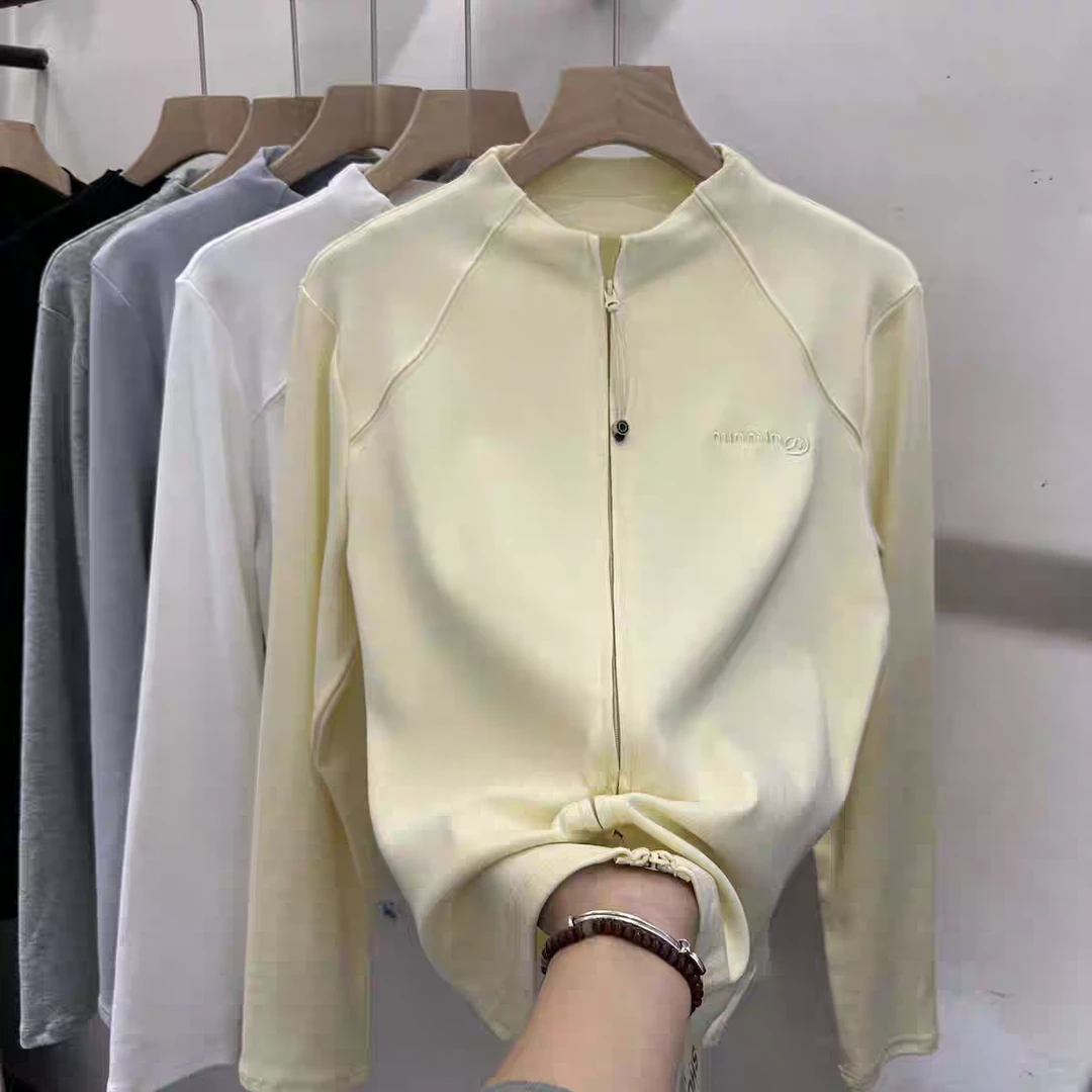 2510短外套字母针织女装外套立领修身拉链秋季瑜伽棒球服